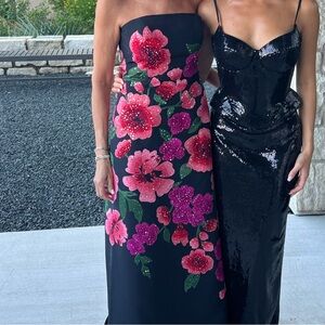Carolina Herrera Floral Black Strapless Dress